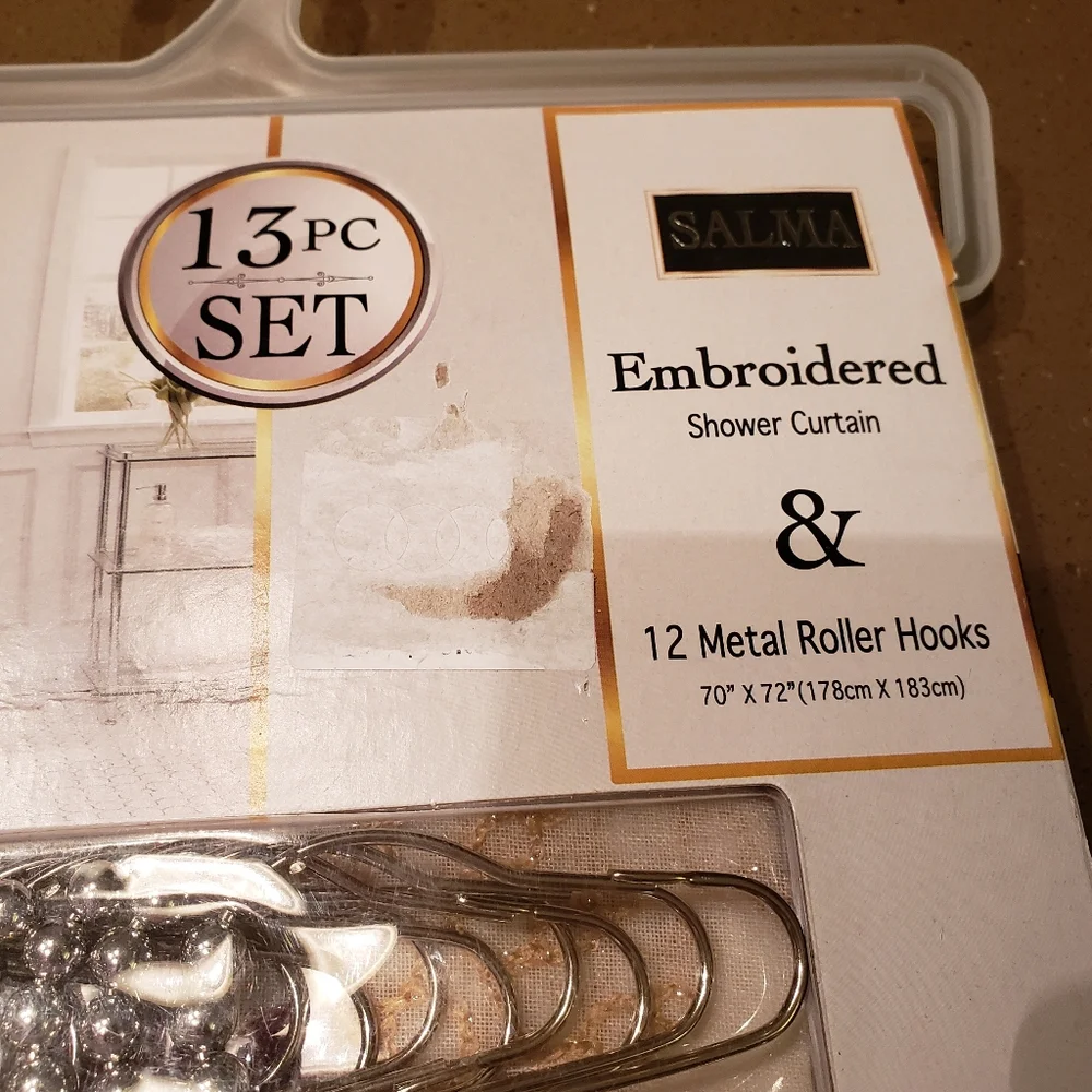 Ivory Shower Curtain With Beige & Burgundy Embroidery
